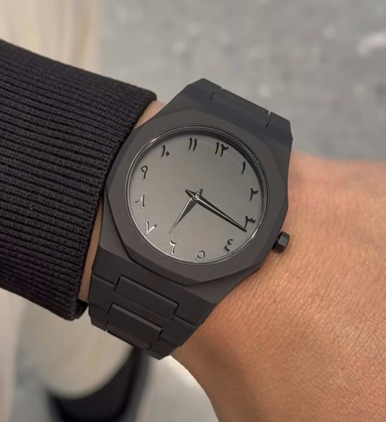 Matte Black "Stealth" Watch with Eastern Arabic Numerals