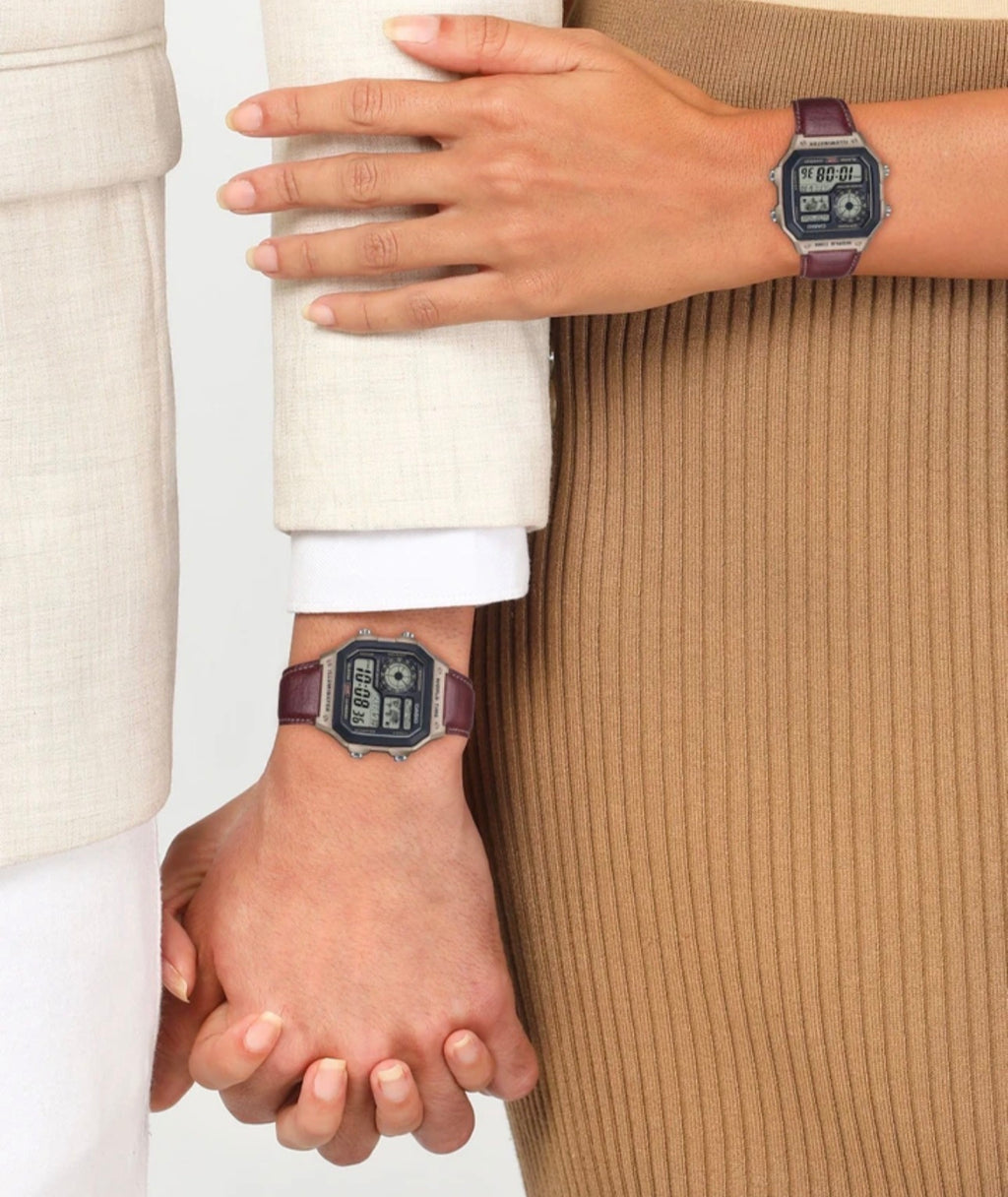 World Time Digital Watch with Premium Leather Strap | Illuminator | 10-Year Battery