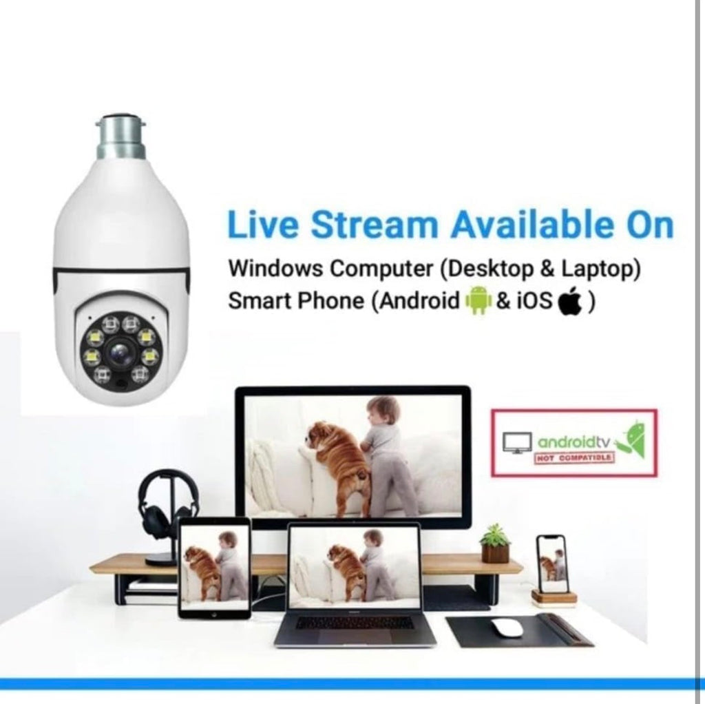 Smart WiFi Bulb Security Camera | 360° PTZ Wireless Surveillance | Works with 2.4GHz WiFi, Mobile Hotspot & Portable Routers | Easy Install