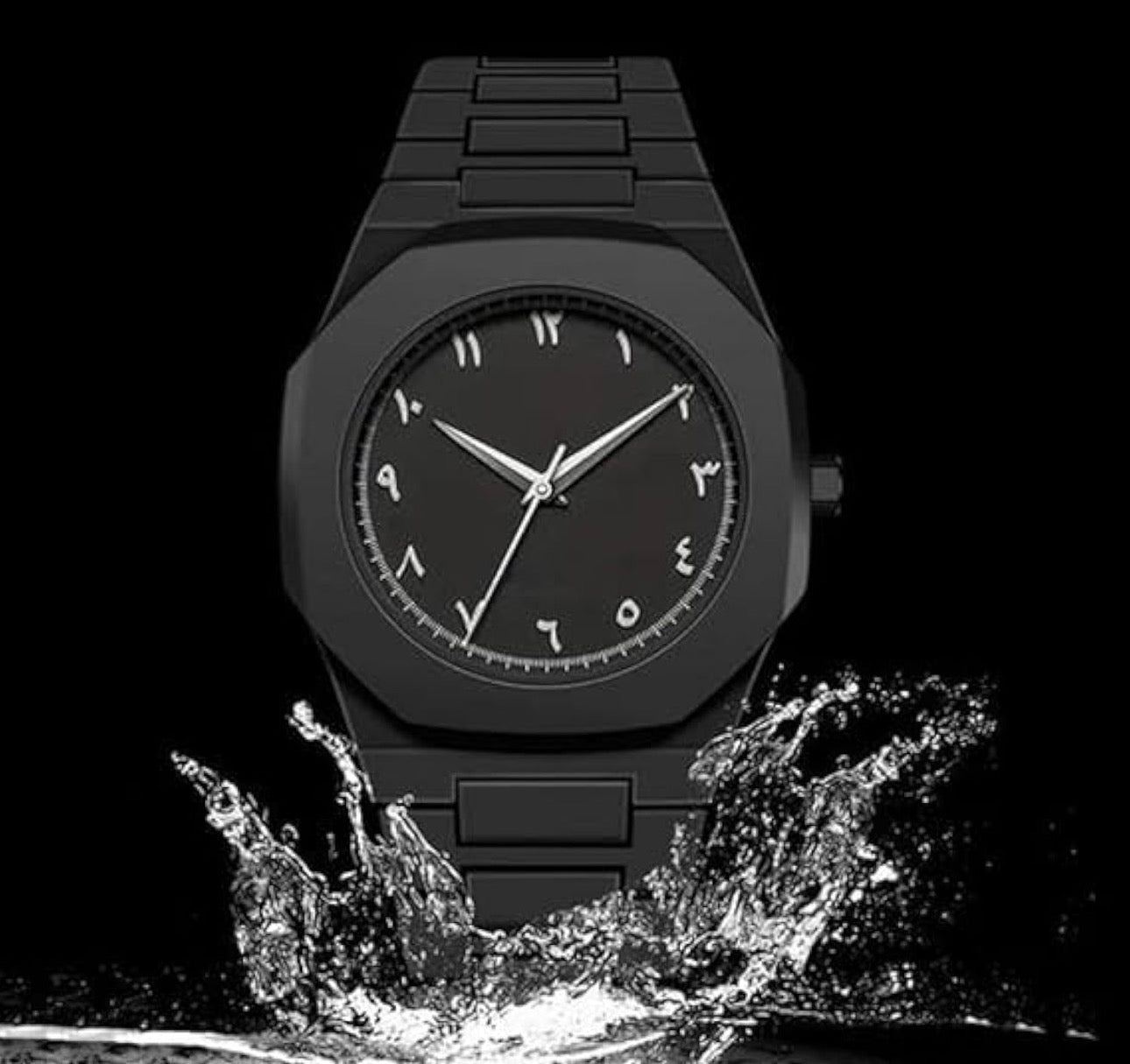 Matte Black "Stealth" Watch with Eastern Arabic Numerals