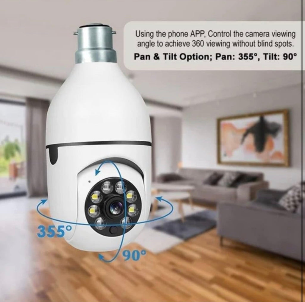 Smart WiFi Bulb Security Camera | 360° PTZ Wireless Surveillance | Works with 2.4GHz WiFi, Mobile Hotspot & Portable Routers | Easy Install