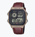 World Time Digital Watch with Premium Leather Strap | Illuminator | 10-Year Battery