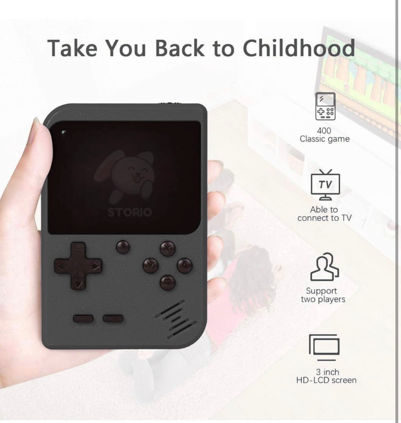 Storio Retro 400-in-1 Handheld Game Console | Classic Arcade Gaming System with TV Output & Rechargeable Battery