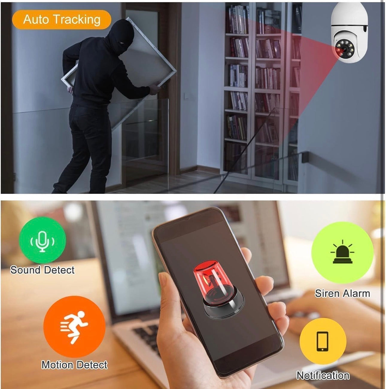 Smart WiFi Bulb Security Camera | 360° PTZ Wireless Surveillance | Works with 2.4GHz WiFi, Mobile Hotspot & Portable Routers | Easy Install