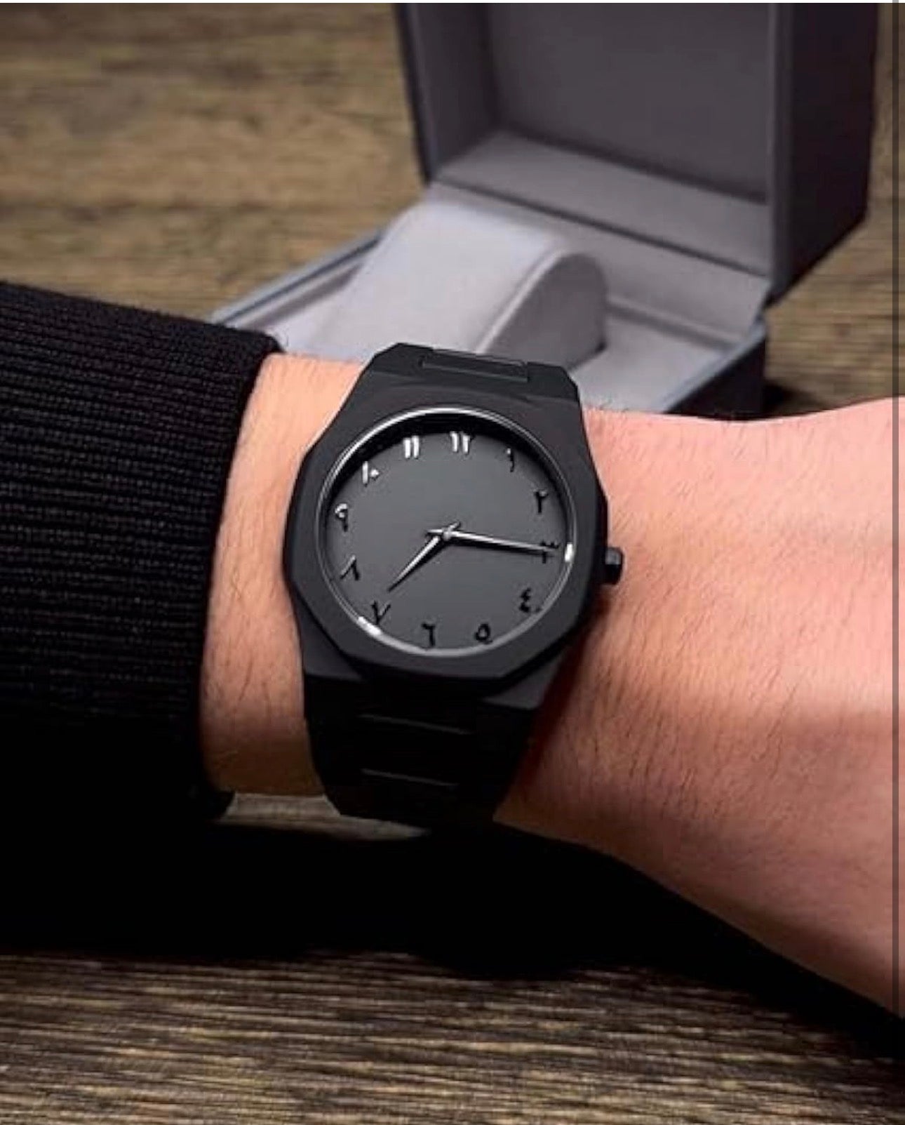 Matte Black "Stealth" Watch with Eastern Arabic Numerals