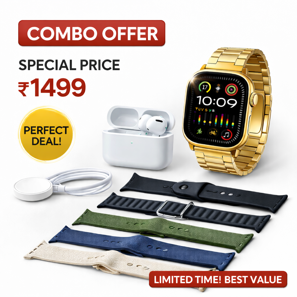 Smartwatch & AirPods Combo Pack with 7 Stylish Watch Straps | All-in-One Smart Combo