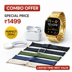Smartwatch & AirPods Combo Pack with 7 Stylish Watch Straps | All-in-One Smart Combo